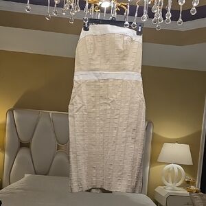 Milly Strapless Dress in Cream and White